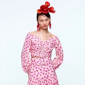 Zara Ruched Pink Floral Crop Top
